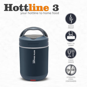 Jaypee Plus Hottline Electric Lunch Box 3-Container | Stainless Steel Tiffin Box for Office & Travel | Shockproof, BPA Free, Reheat Food in 30 Min, 1.5L | Men & Women | Dark Blue