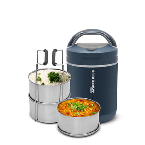 Jaypee Plus Hottline Electric Lunch Box 3-Container | Stainless Steel Tiffin Box for Office & Travel | Shockproof, BPA Free, Reheat Food in 30 Min, 1.5L | Men & Women | Dark Blue