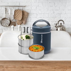 Jaypee Plus Hottline Electric Lunch Box 3-Container | Stainless Steel Tiffin Box for Office & Travel | Shockproof, BPA Free, Reheat Food in 30 Min, 1.5L | Men & Women | Dark Blue